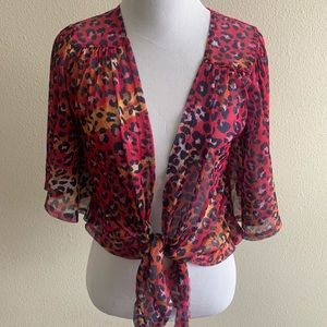 Justice leopard print, tie front, lace back accent